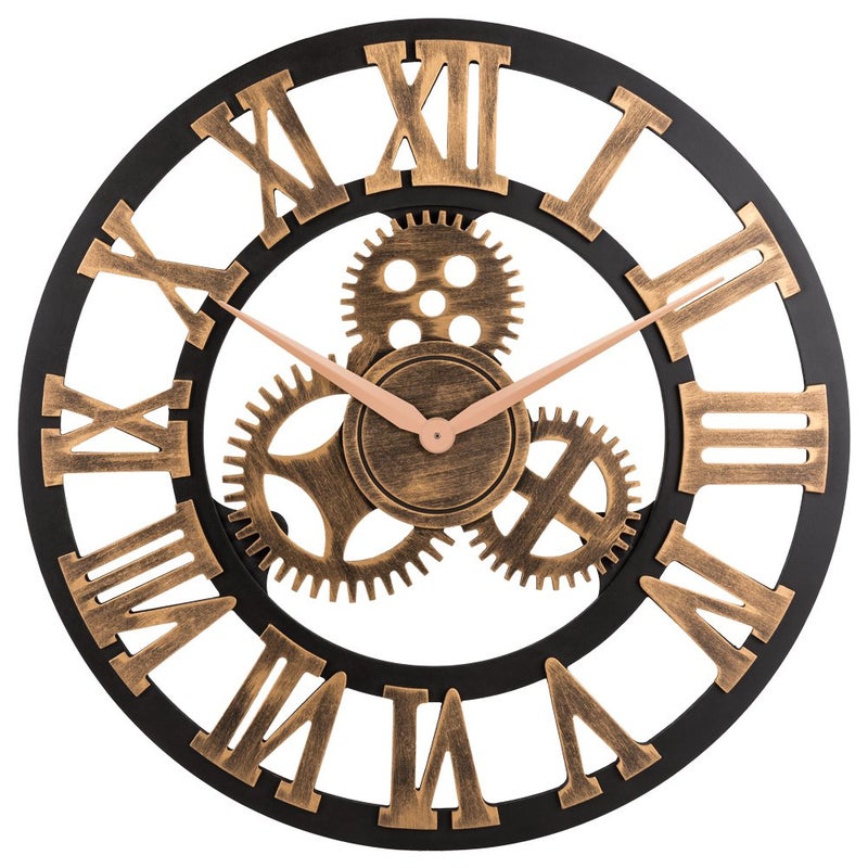 Oldtown Clocks 28" Industrial Steampunk Vintage Retro Home Decor Wall Clock (28 inches, Roman-Anti-Bronze) *Note: Decorative Gears DO NOT Move* - Image 1
